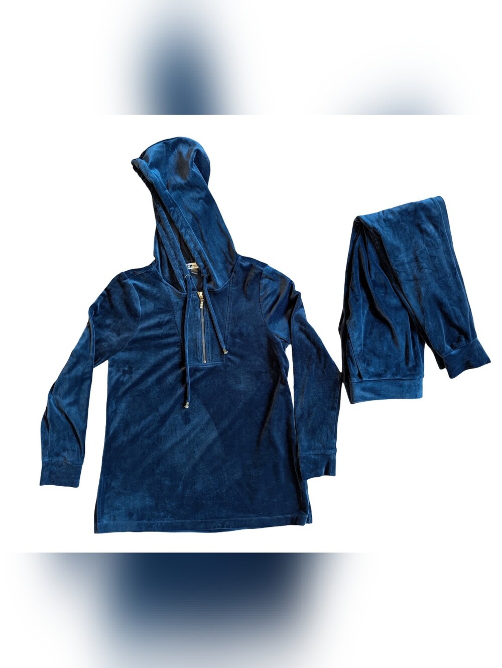Cable & Gauge Velour Tracksuit Quarter Zip Hooded Sweatshirt Matching Joggers S